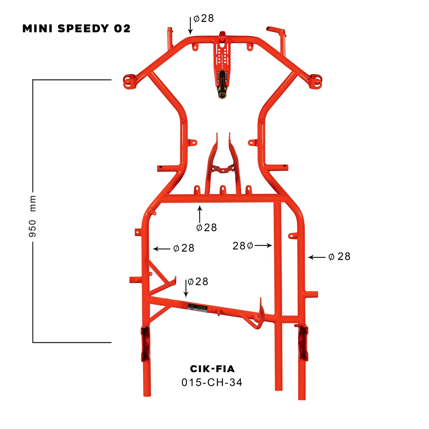 Intrepid Kart MINI KART CHASSIS mod.SPEEDY 02 tube Ø28mm wheelbase 950mm CIK/FIA 015-CH-34 - NEW HOMOLOGATION 2025/27